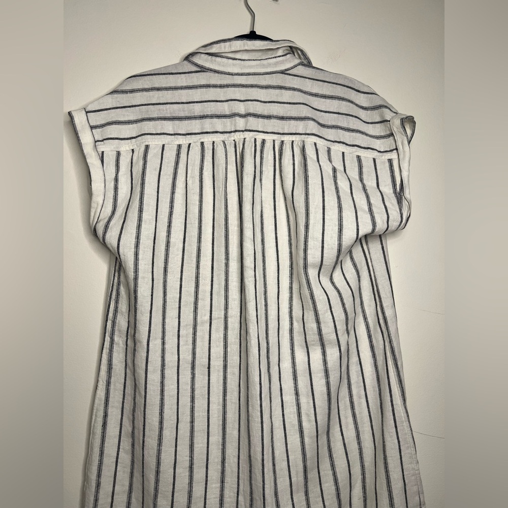 Old Navy Striped Shirt Dress Medium Linen Blend Short Sleeve Button‎ Front - Picture 7 of 7